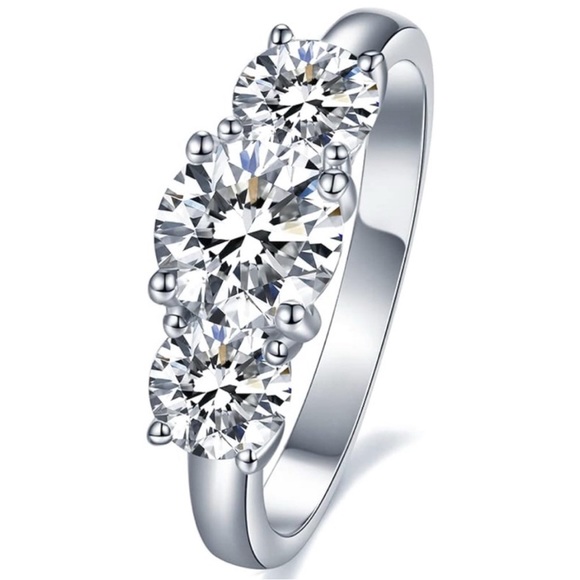 Moissanite Sterling Ring Triple 3 Stone 5 TOTAL CTW 2 CT center stone sz US 8.5 - Picture 17 of 17